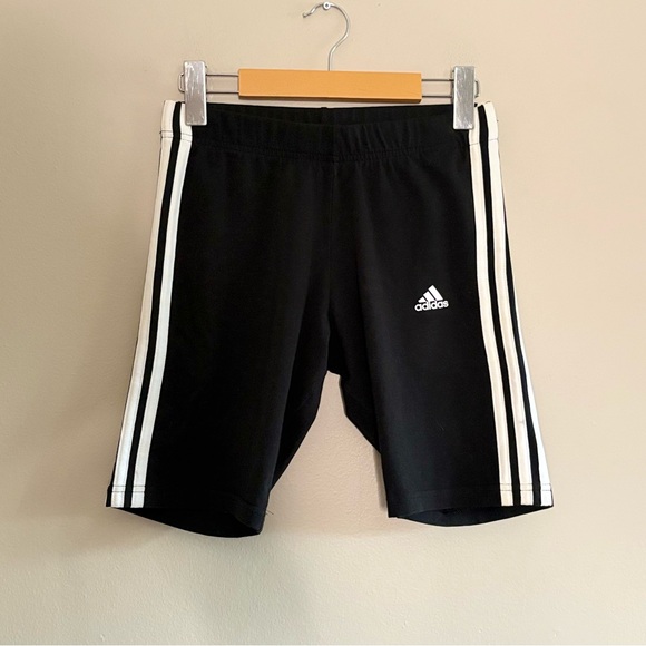 3/$10⚡️Adidas Black & White Bike Shorts with Signature Stripes - Picture 5 of 10